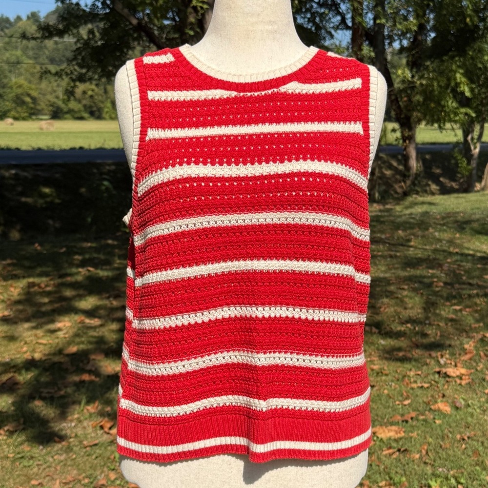 Torrid Women 1 Red White Striped Sleeveless Knit Sweater Top Cotton Preppy